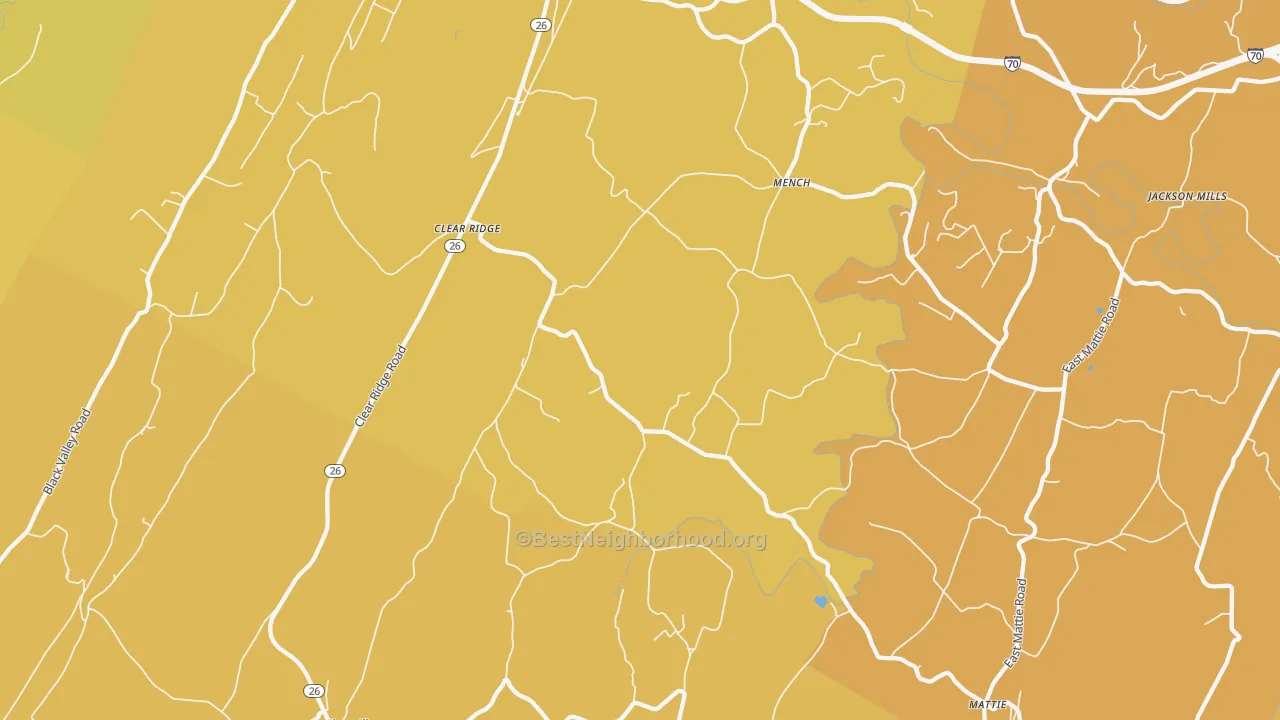 Map of the best neighborhoods in the Mench area, with better matches in green and worse matches in red