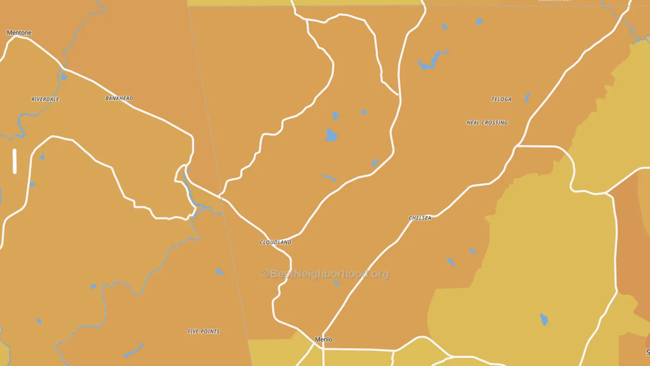 Map of the best neighborhoods in the Menlo area, with better matches in green and worse matches in red