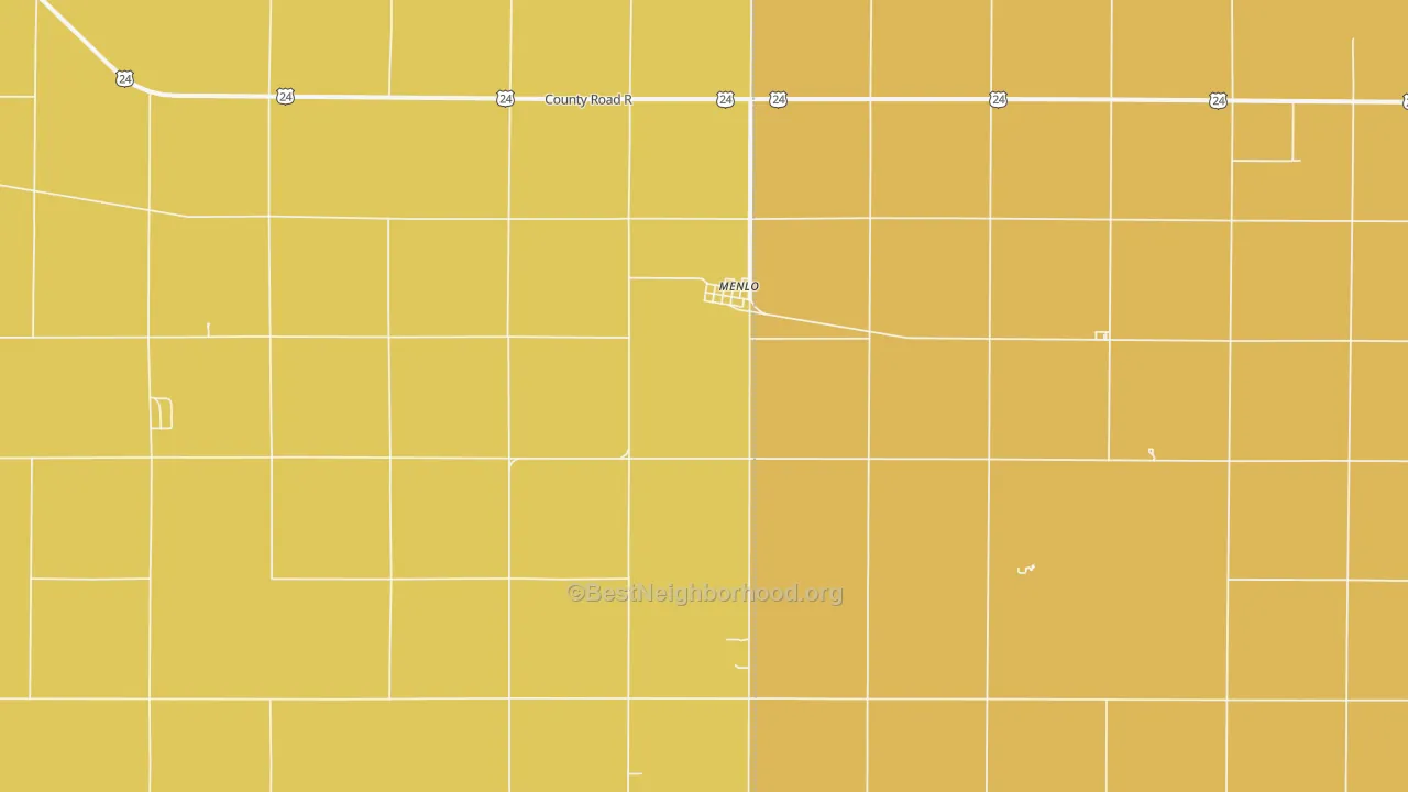 Map of the best neighborhoods in the Menlo area, with better matches in green and worse matches in red