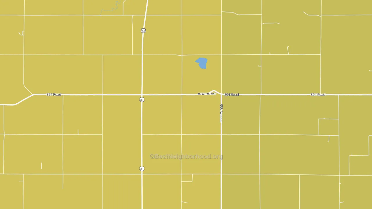 Map of the best neighborhoods in the Menominee area, with better matches in green and worse matches in red