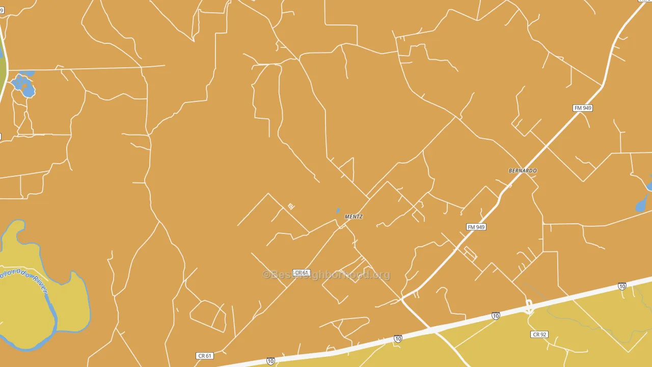 Map of the best neighborhoods in the Mentz area, with better matches in green and worse matches in red