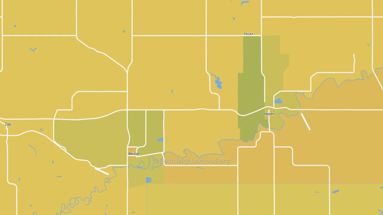 Map of the best neighborhoods in the Mercer County area, with better matches in green and worse matches in red