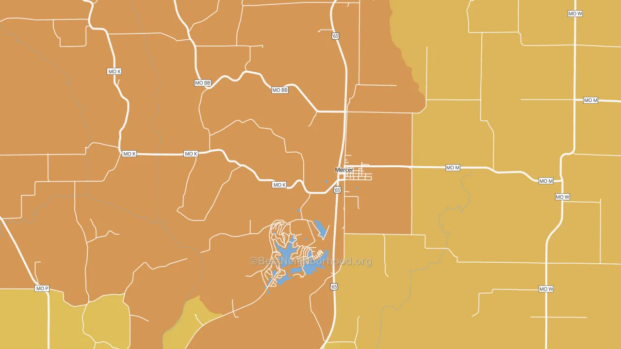 Map of the best neighborhoods in the Mercer area, with better matches in green and worse matches in red
