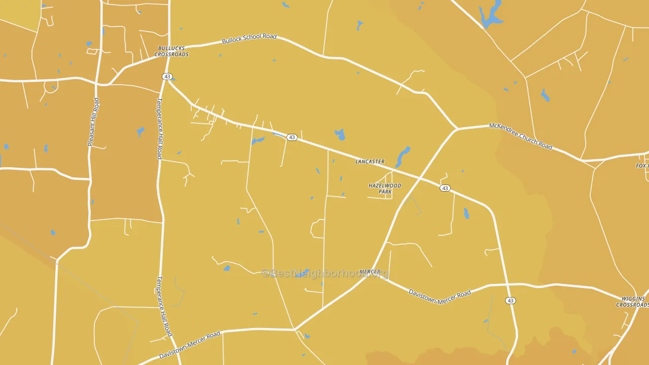 Map of the best neighborhoods in the Mercer area, with better matches in green and worse matches in red