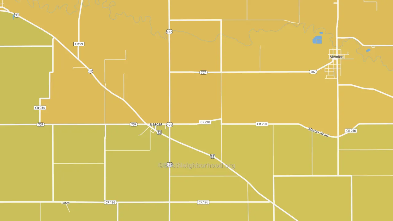 Map of the best neighborhoods in the Mercer area, with better matches in green and worse matches in red