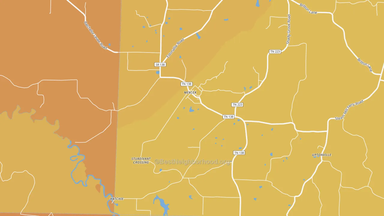Map of the best neighborhoods in the Mercer area, with better matches in green and worse matches in red