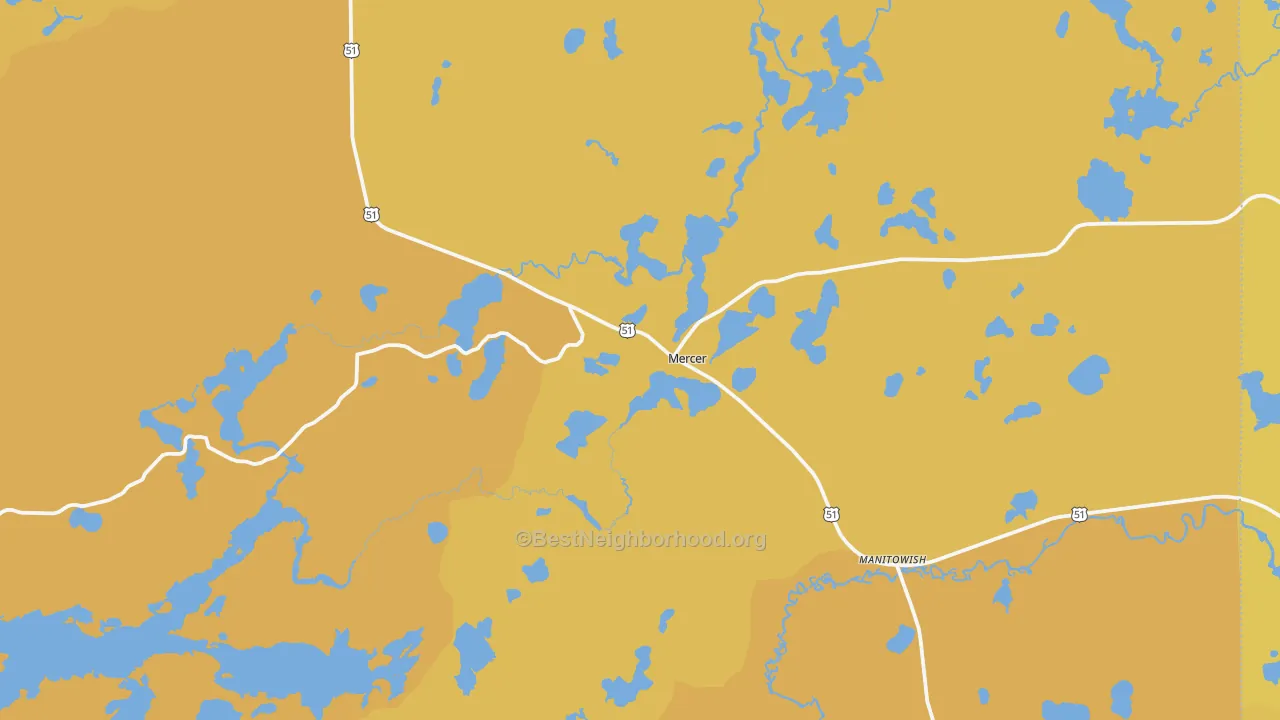 Map of the best neighborhoods in the Mercer area, with better matches in green and worse matches in red