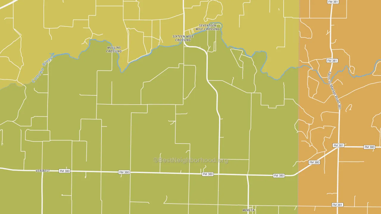 Map of the best neighborhoods in the Mereta area, with better matches in green and worse matches in red