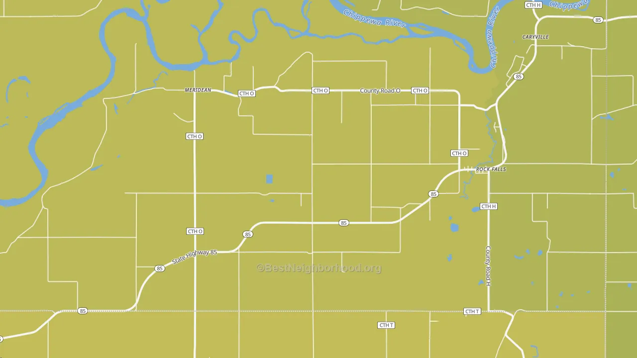 Map of the best neighborhoods in the Meridean area, with better matches in green and worse matches in red