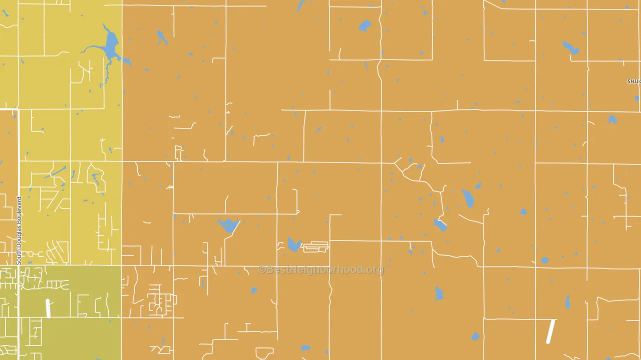 Map of the best neighborhoods in the Meridian area, with better matches in green and worse matches in red