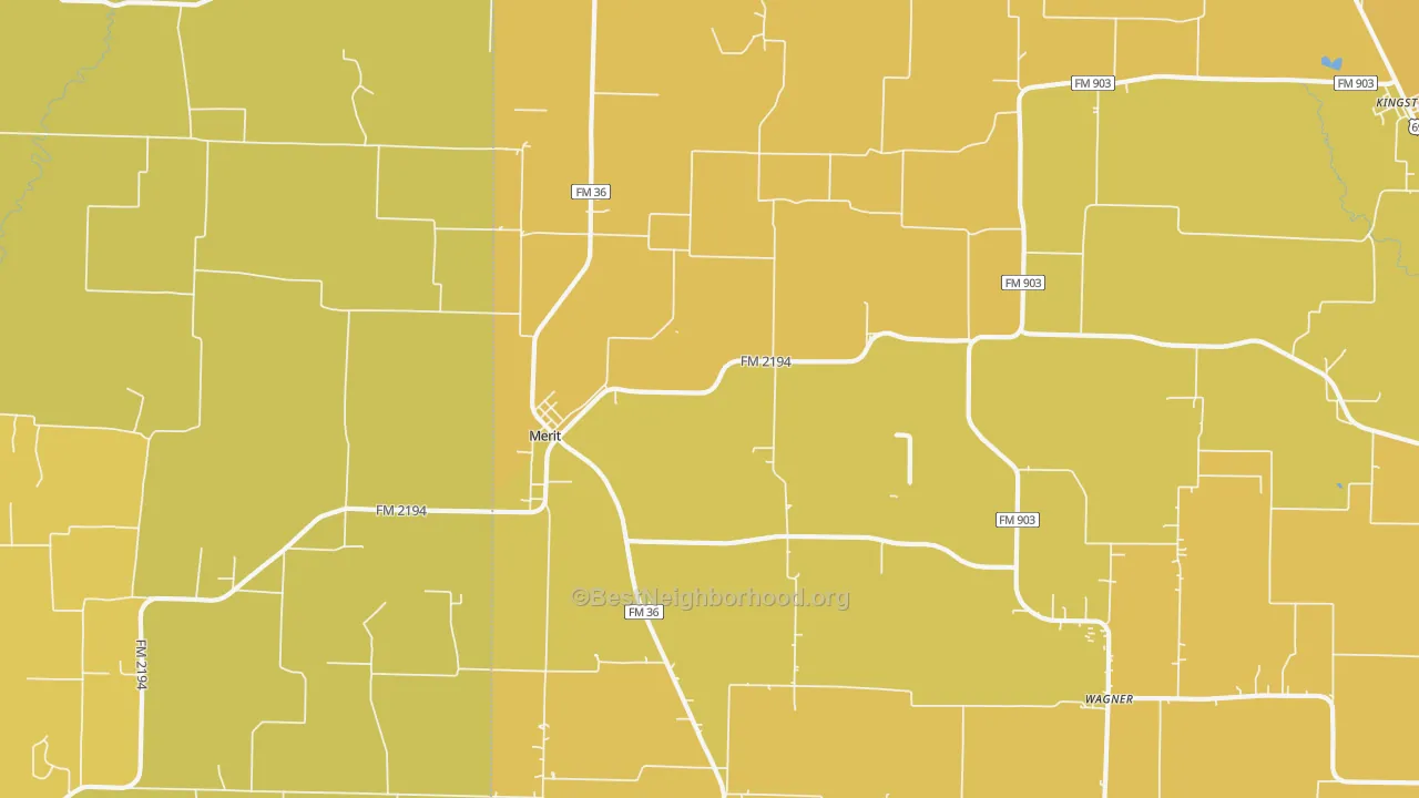 Map of the best neighborhoods in the Merit area, with better matches in green and worse matches in red