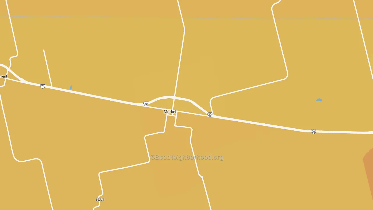 Map of the best neighborhoods in the Merkel area, with better matches in green and worse matches in red