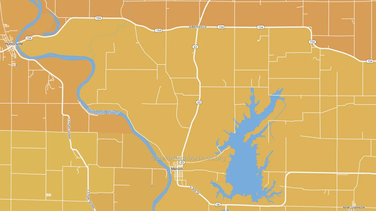 Map of the best neighborhoods in the Merom area, with better matches in green and worse matches in red