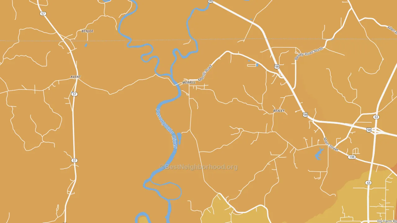 Map of the best neighborhoods in the Merrill area, with better matches in green and worse matches in red