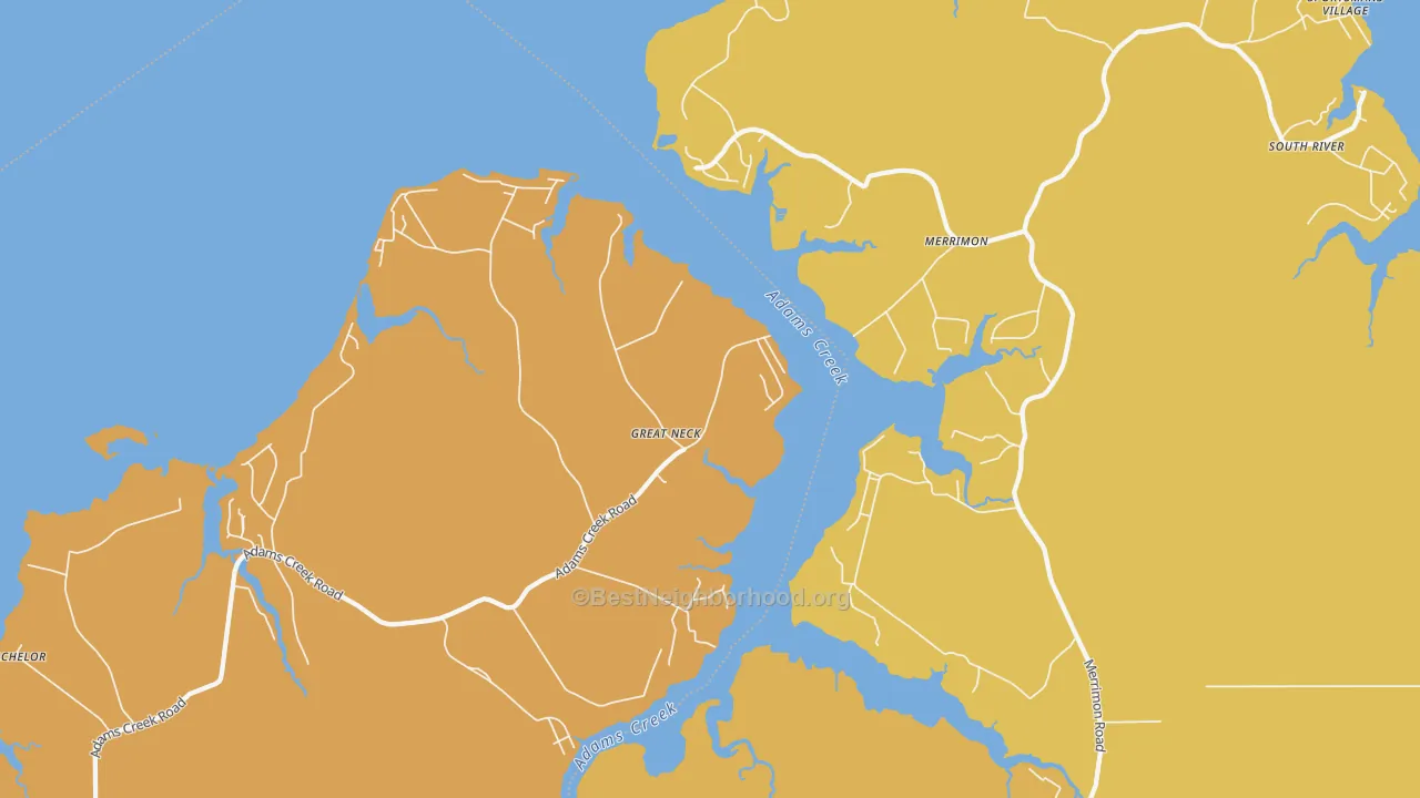 Map of the best neighborhoods in the Merrimon area, with better matches in green and worse matches in red