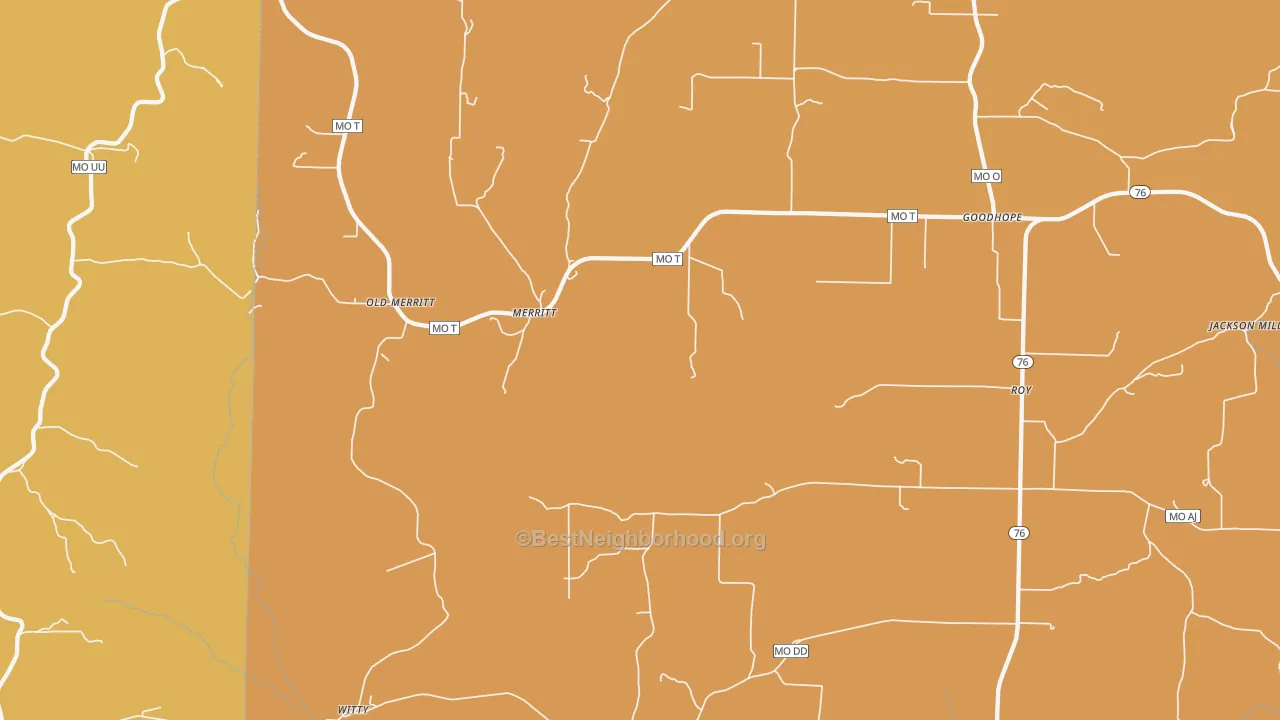 Map of the best neighborhoods in the Merritt area, with better matches in green and worse matches in red