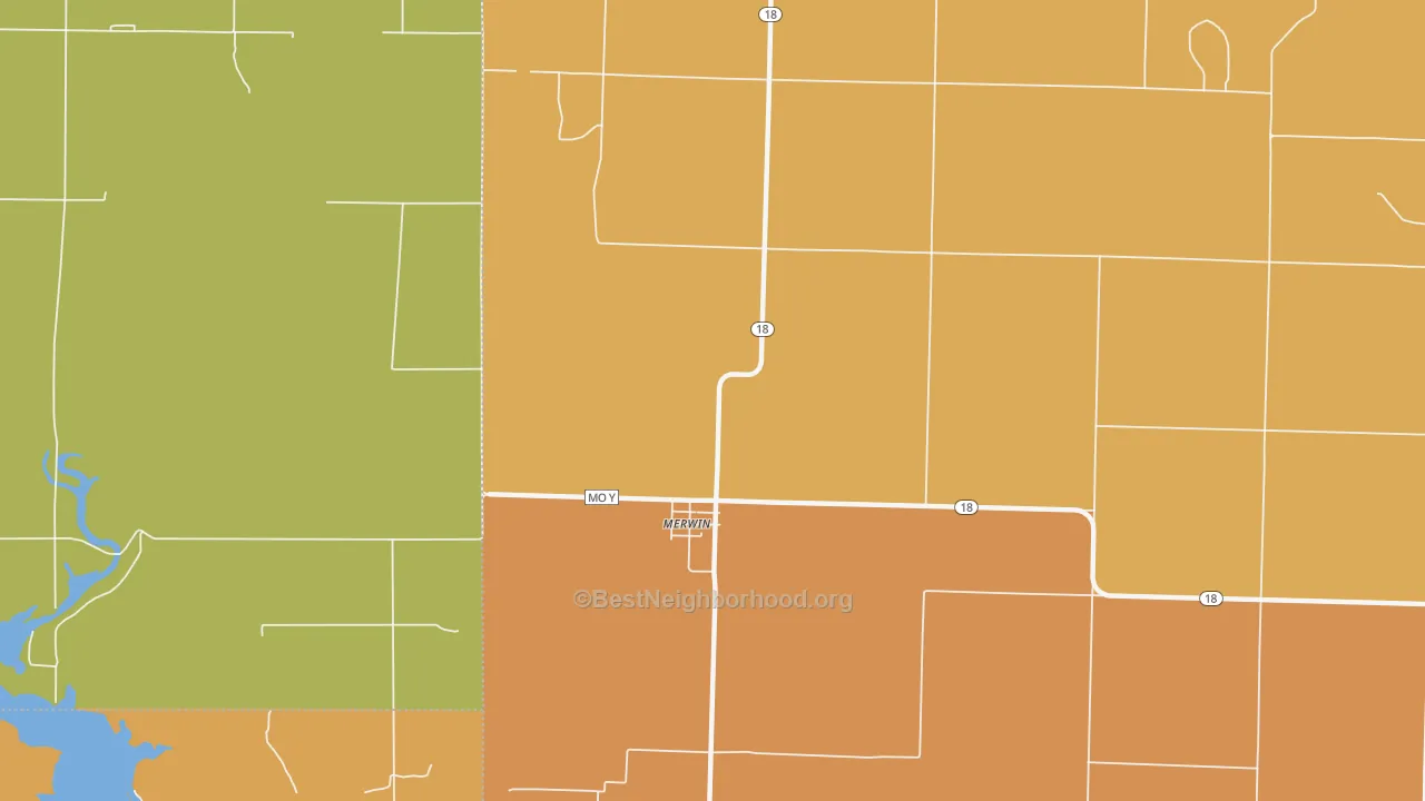 Map of the best neighborhoods in the Merwin area, with better matches in green and worse matches in red