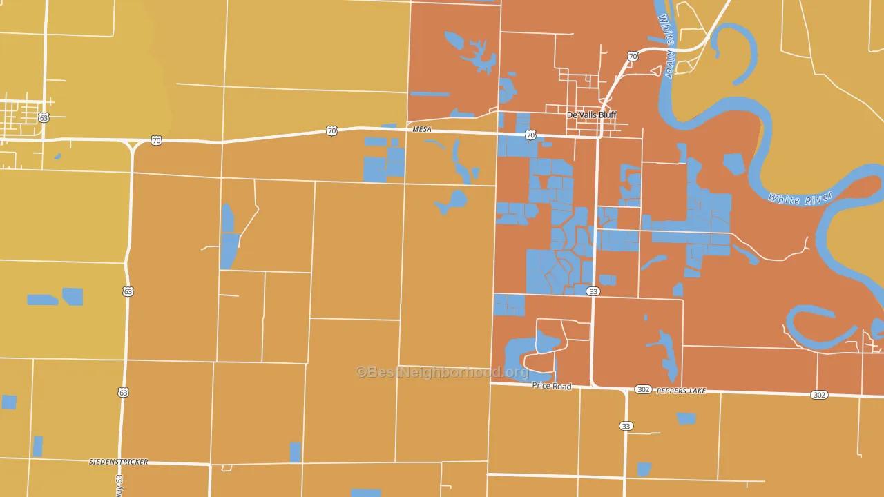 Map of the best neighborhoods in the Mesa area, with better matches in green and worse matches in red