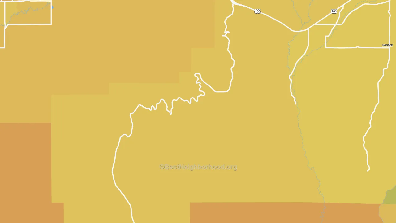 Map of the best neighborhoods in the Mesa Verde National Park area, with better matches in green and worse matches in red
