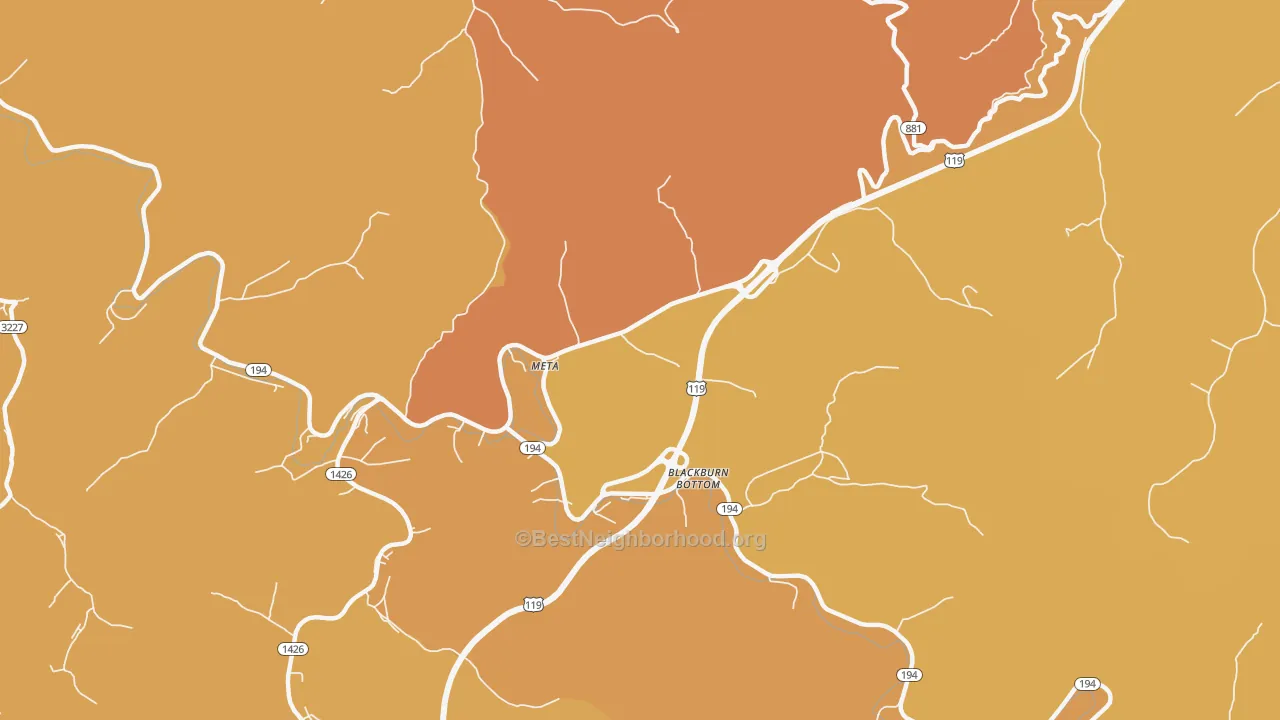 Map of the best neighborhoods in the Meta area, with better matches in green and worse matches in red