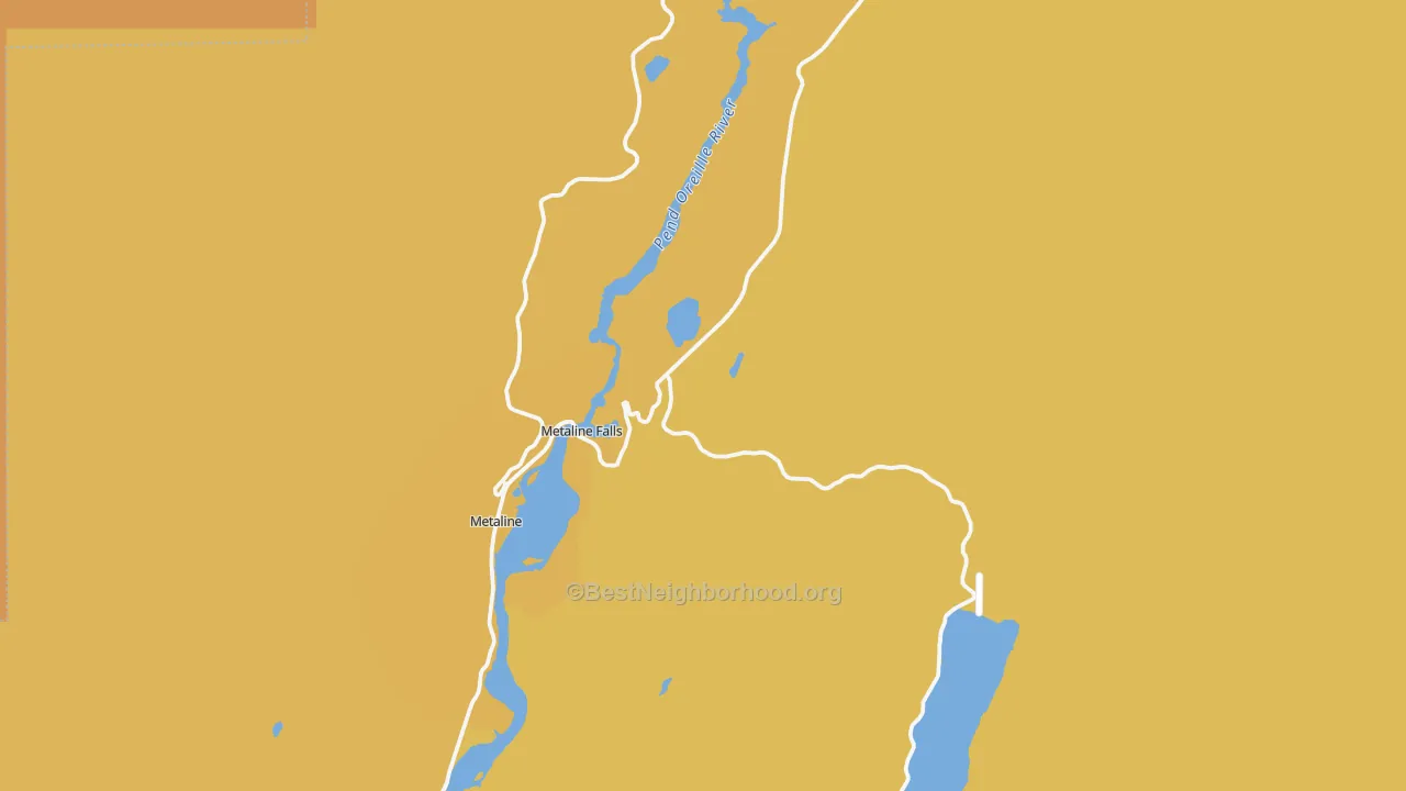 Map of the best neighborhoods in the Metaline Falls area, with better matches in green and worse matches in red