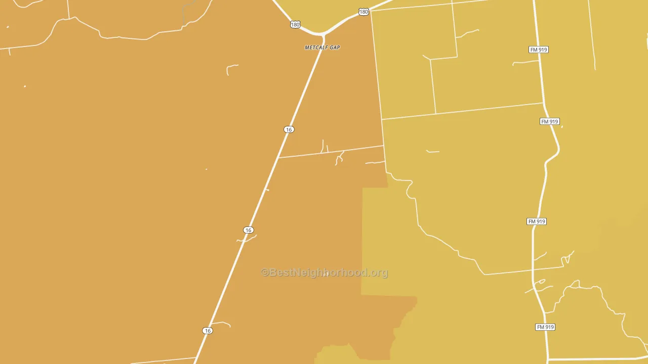 Map of the best neighborhoods in the Metcalf Gap area, with better matches in green and worse matches in red