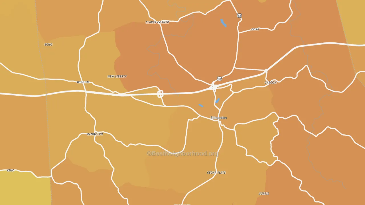 Map of the best neighborhoods in the Metcalfe County area, with better matches in green and worse matches in red