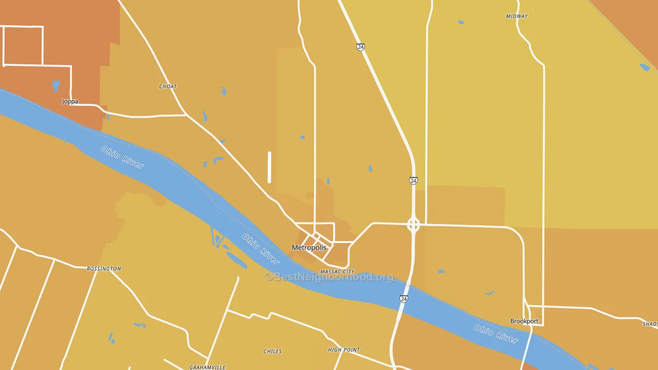 Map of the best neighborhoods in the Metropolis area, with better matches in green and worse matches in red