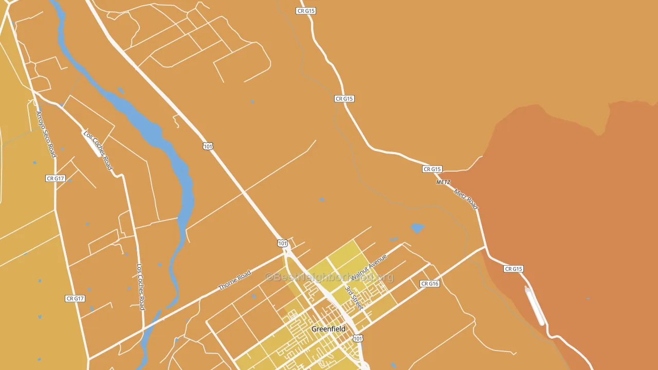 Map of the best neighborhoods in the Metz area, with better matches in green and worse matches in red