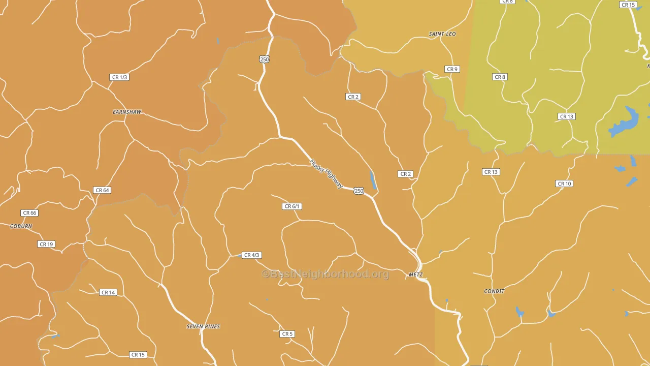Map of the best neighborhoods in the Metz area, with better matches in green and worse matches in red