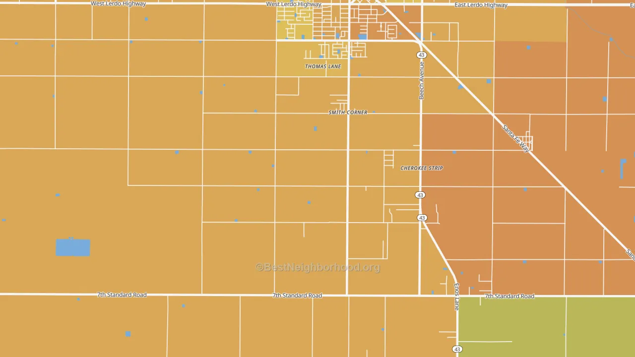 Map of the best neighborhoods in the Mexican Colony area, with better matches in green and worse matches in red