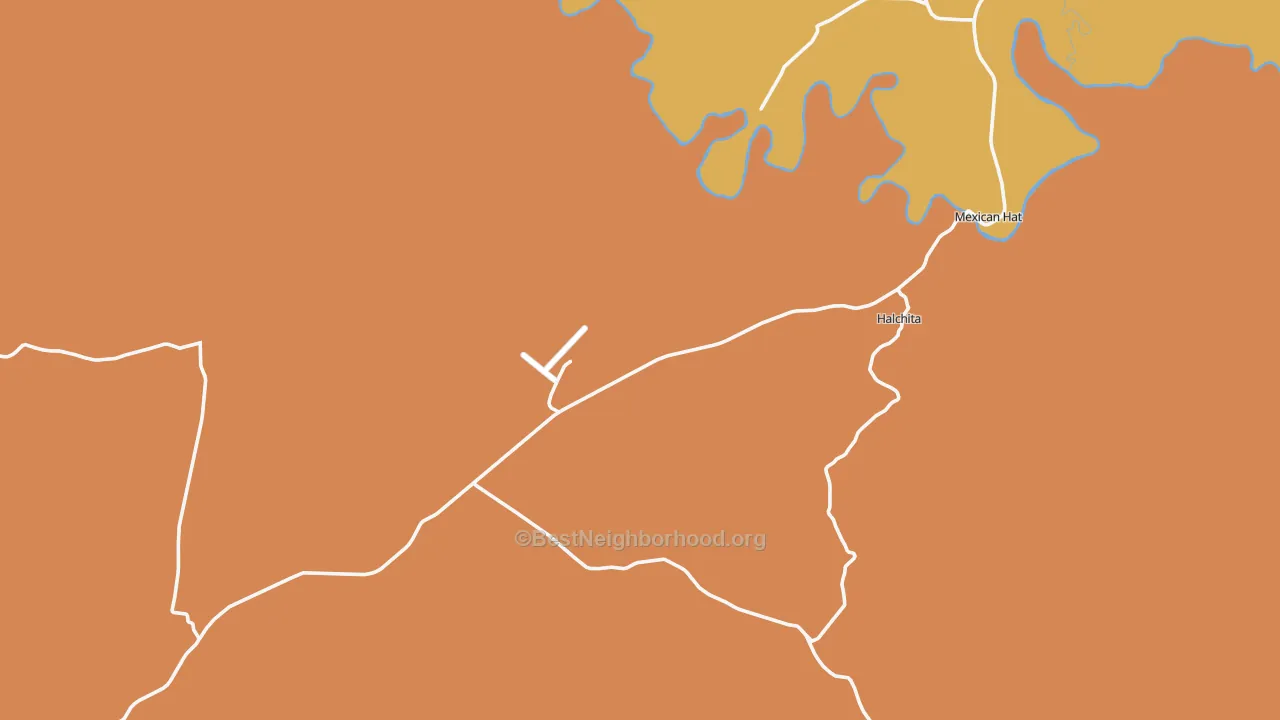 Map of the best neighborhoods in the Mexican Hat area, with better matches in green and worse matches in red