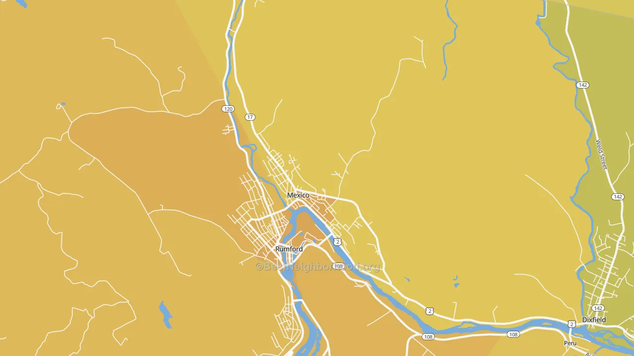 Map of the best neighborhoods in the Mexico area, with better matches in green and worse matches in red