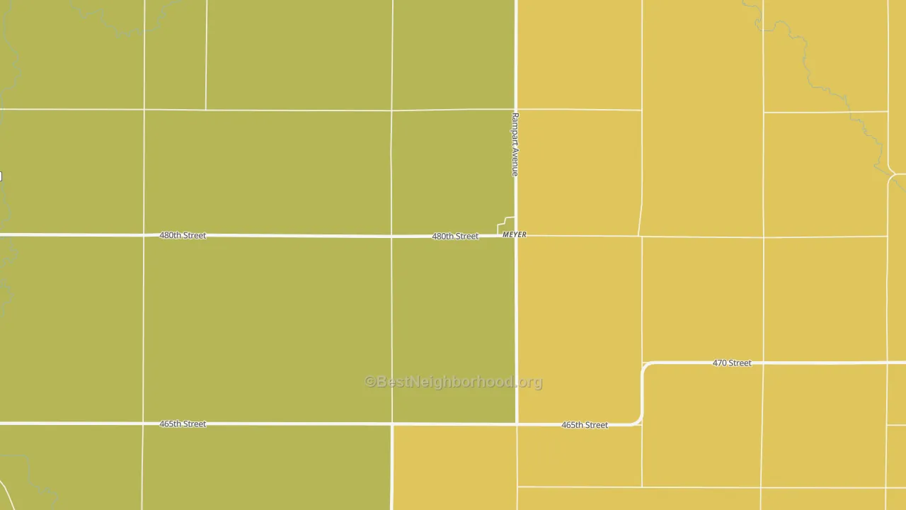Map of the best neighborhoods in the Meyer area, with better matches in green and worse matches in red