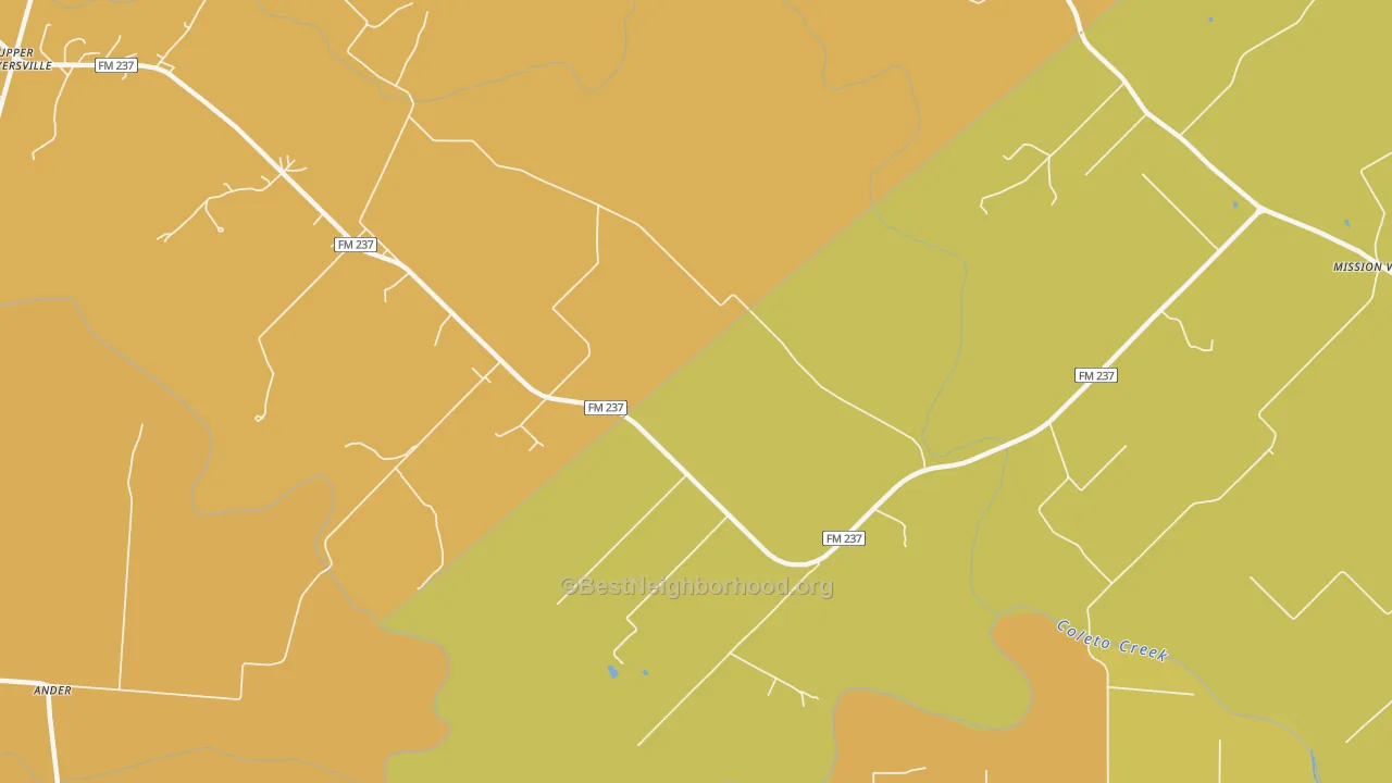 Map of the best neighborhoods in the Meyersville area, with better matches in green and worse matches in red