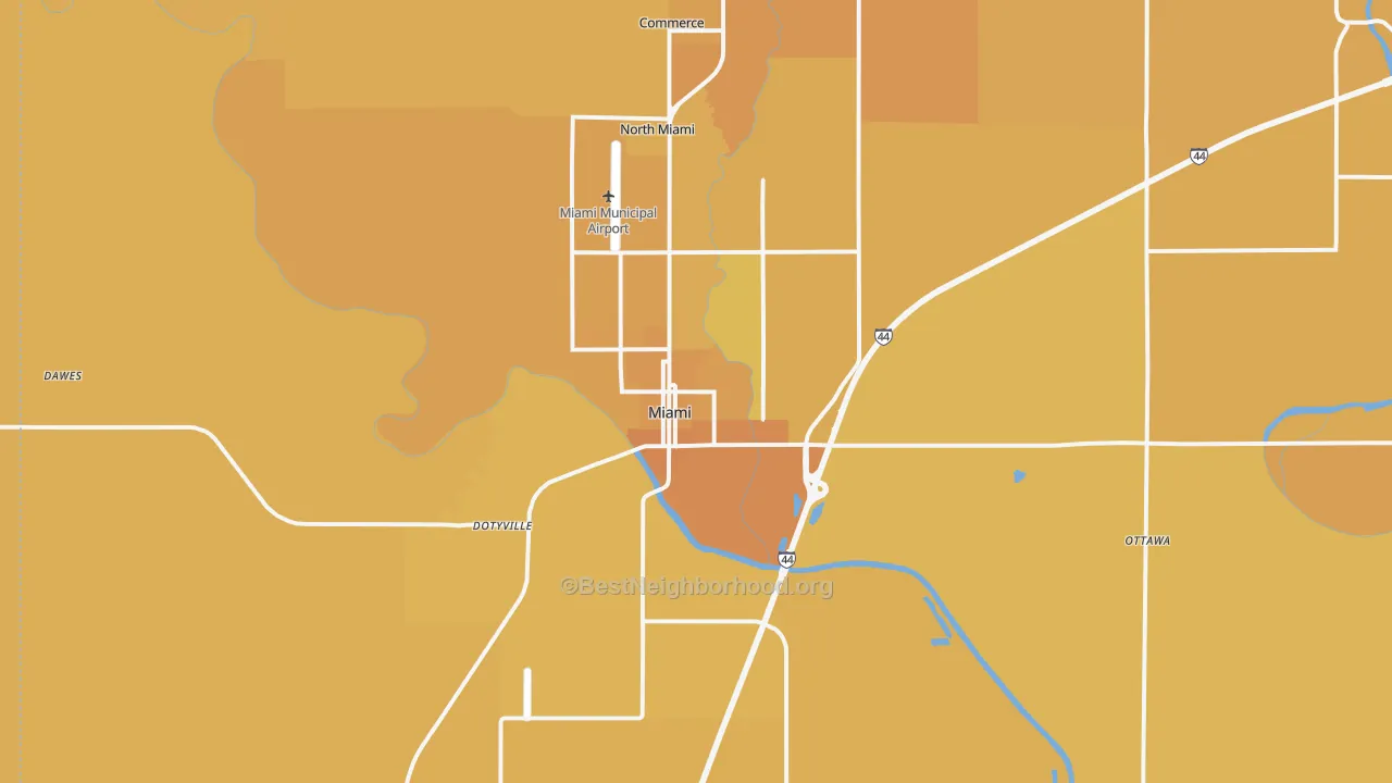 Map of the best neighborhoods in the Miami area, with better matches in green and worse matches in red
