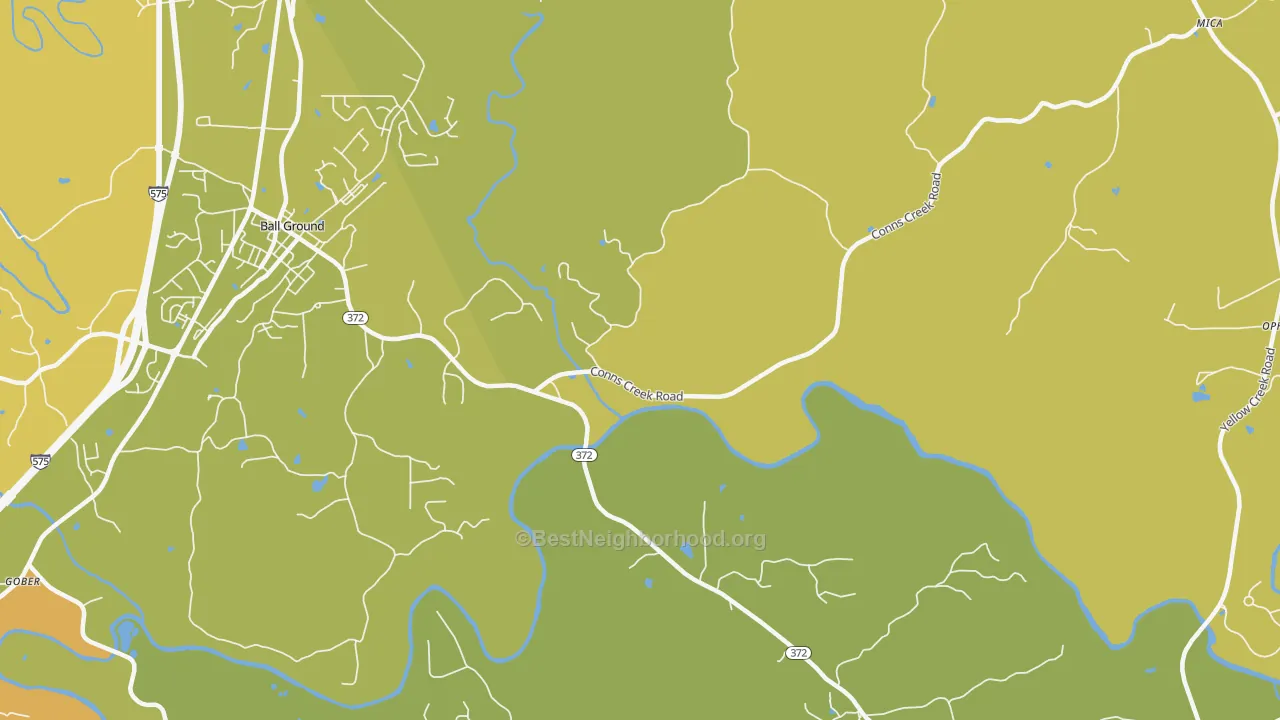 Map of the best neighborhoods in the Mica area, with better matches in green and worse matches in red