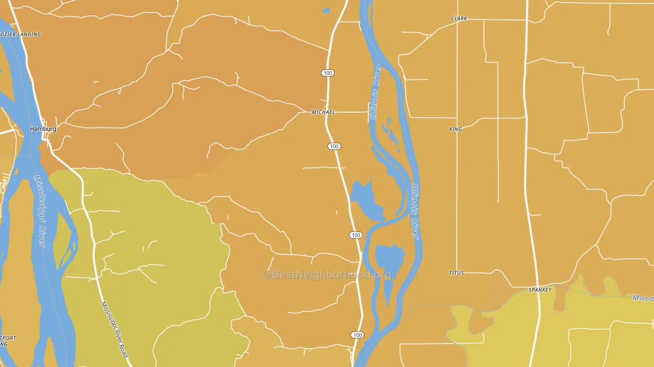 Map of the best neighborhoods in the Michael area, with better matches in green and worse matches in red