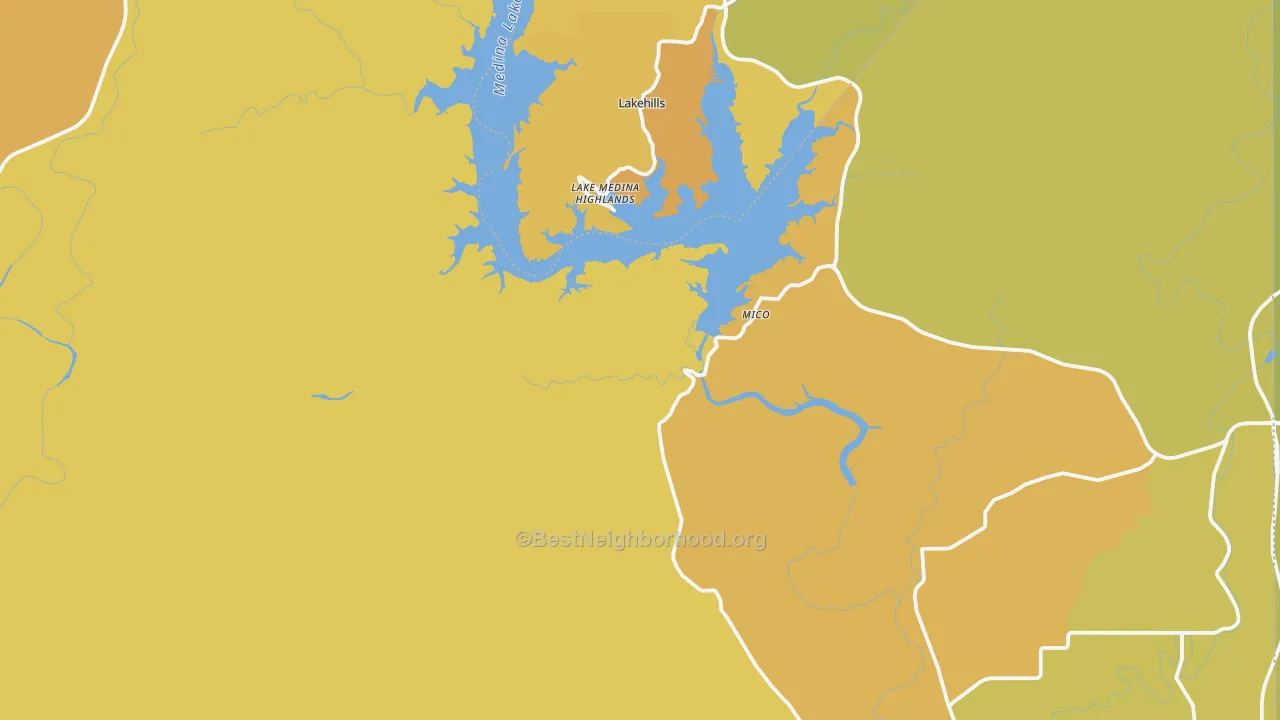 Map of the best neighborhoods in the Mico area, with better matches in green and worse matches in red