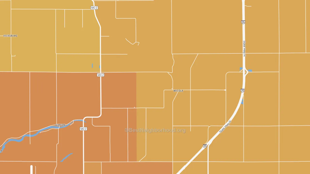 Map of the best neighborhoods in the Micola area, with better matches in green and worse matches in red
