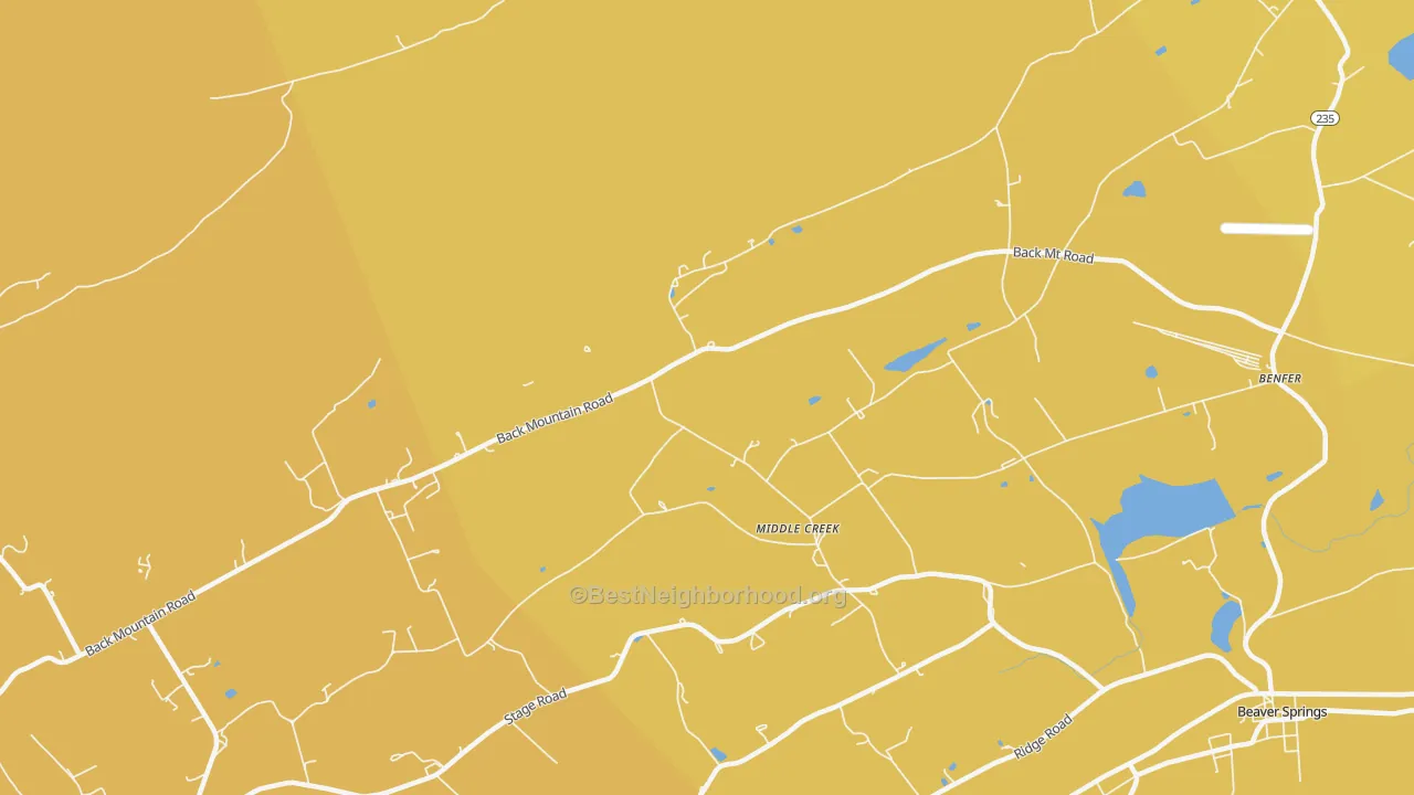 Map of the best neighborhoods in the Middle Creek area, with better matches in green and worse matches in red