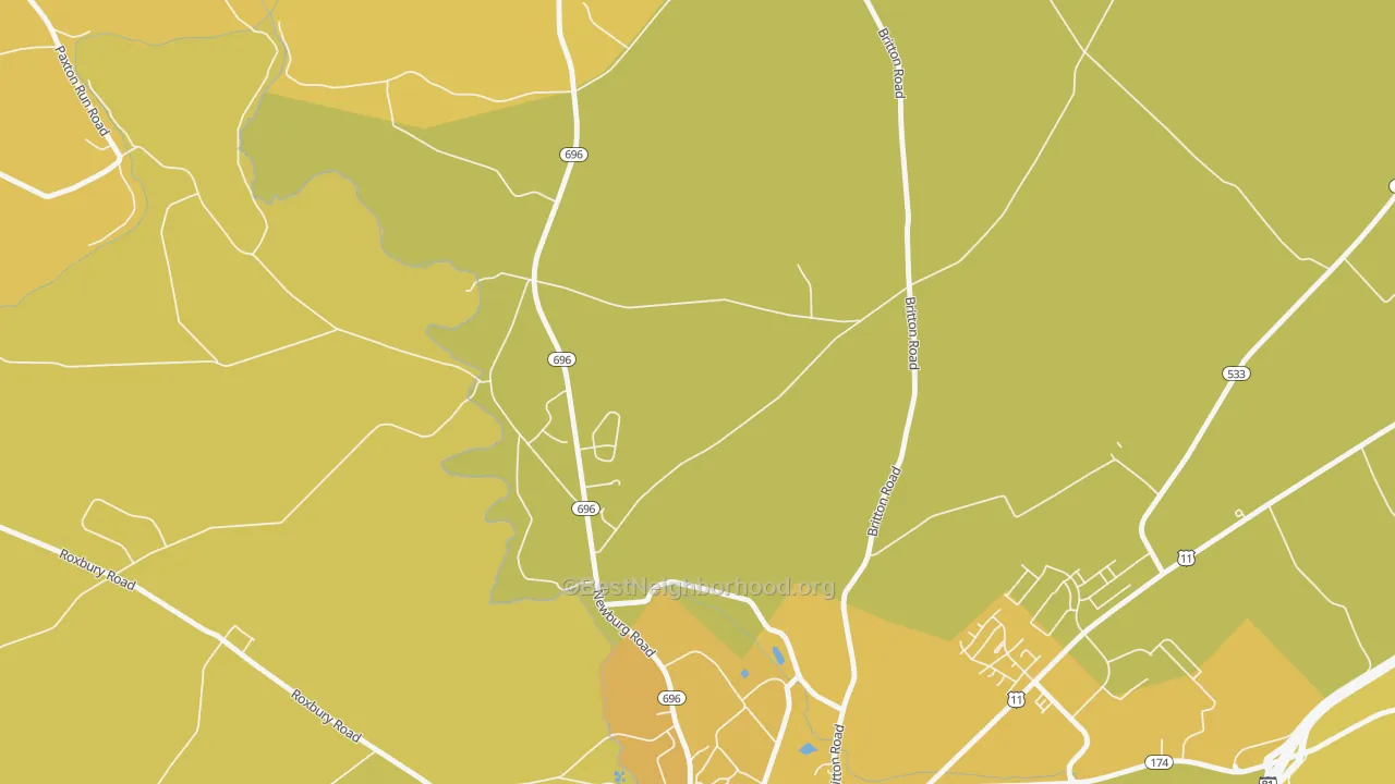 Map of the best neighborhoods in the Middle Spring area, with better matches in green and worse matches in red
