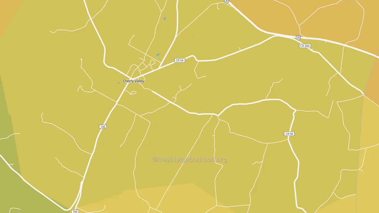Map of the best neighborhoods in the Middlefield Center area, with better matches in green and worse matches in red