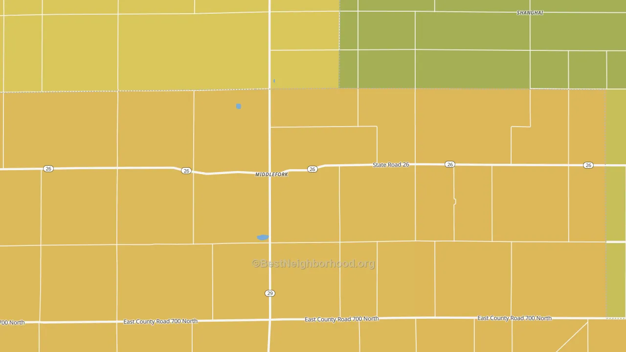 Map of the best neighborhoods in the Middlefork area, with better matches in green and worse matches in red