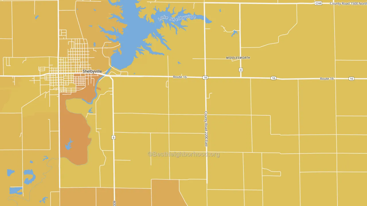 Map of the best neighborhoods in the Middlesworth area, with better matches in green and worse matches in red