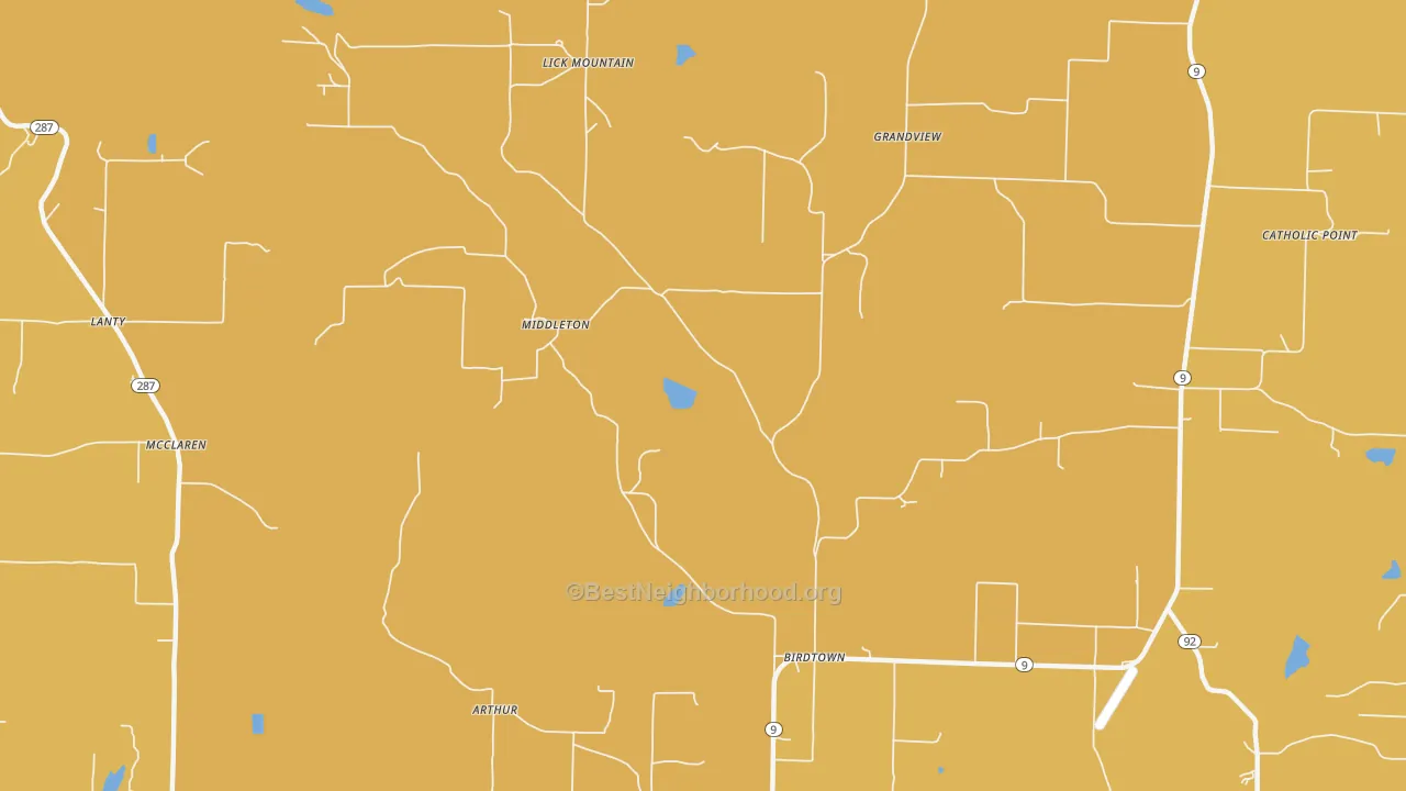 Map of the best neighborhoods in the Middleton area, with better matches in green and worse matches in red