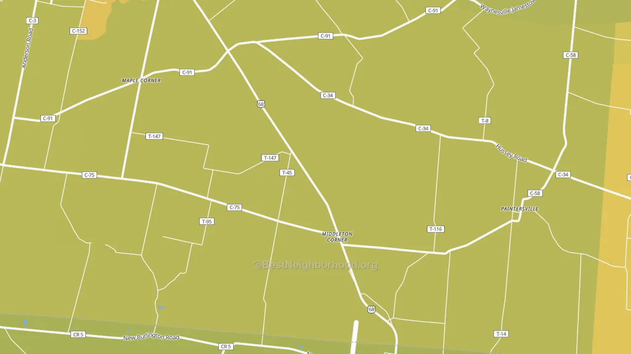 Map of the best neighborhoods in the Middleton Corner area, with better matches in green and worse matches in red