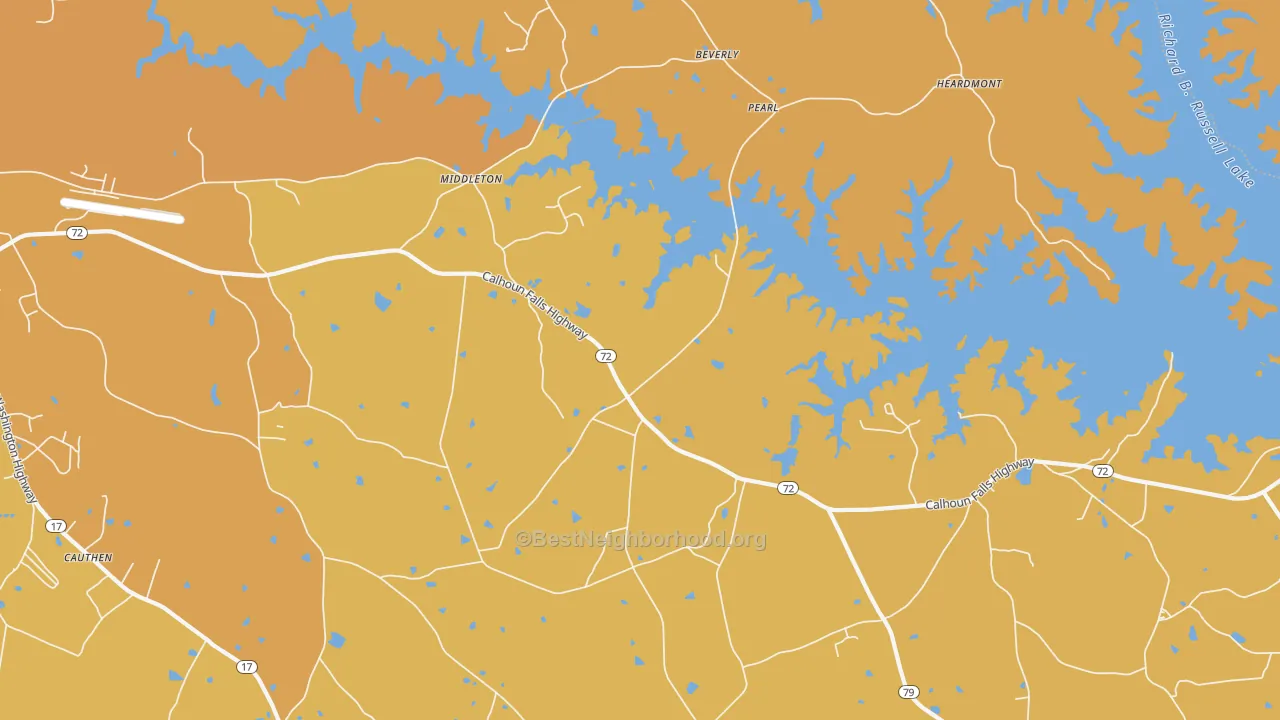 Map of the best neighborhoods in the Middleton area, with better matches in green and worse matches in red