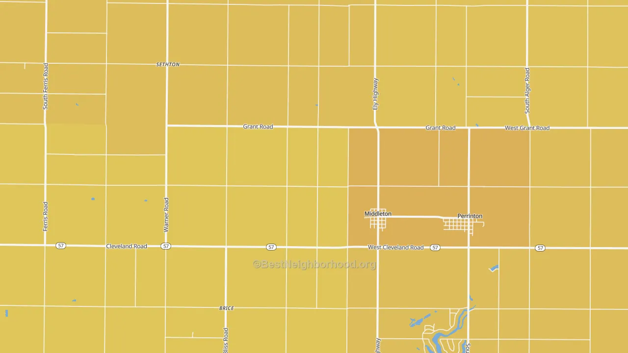 Map of the best neighborhoods in the Middleton area, with better matches in green and worse matches in red