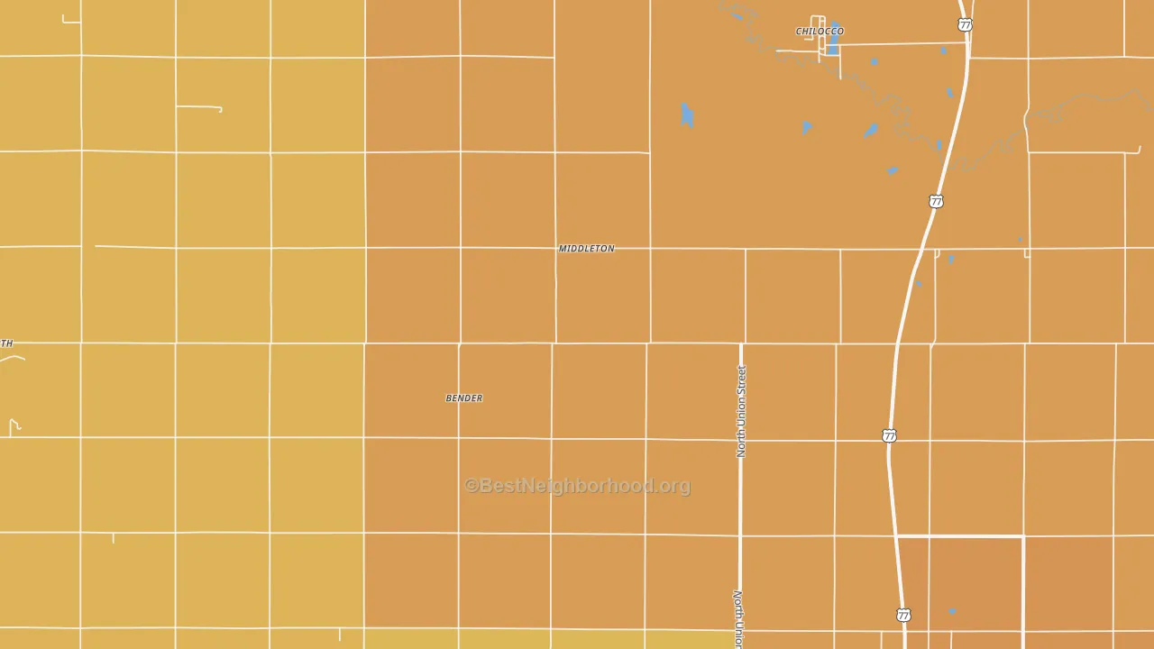 Map of the best neighborhoods in the Middleton area, with better matches in green and worse matches in red